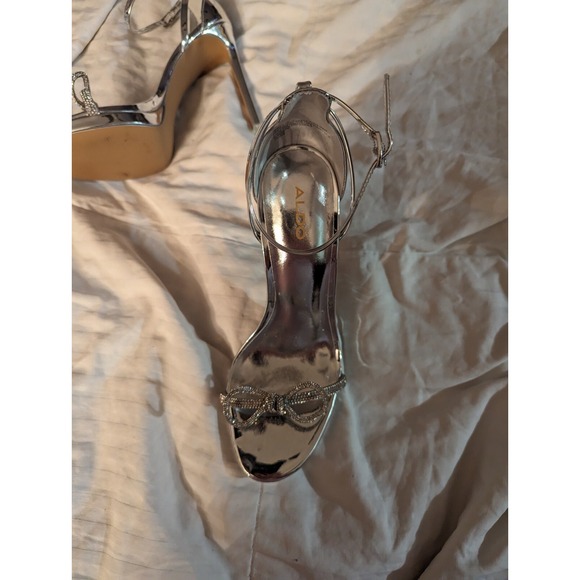 Aldo womens 8.5 stiletto heels metallic silver rhinestone sparkle bow shoes - Picture 7 of 14